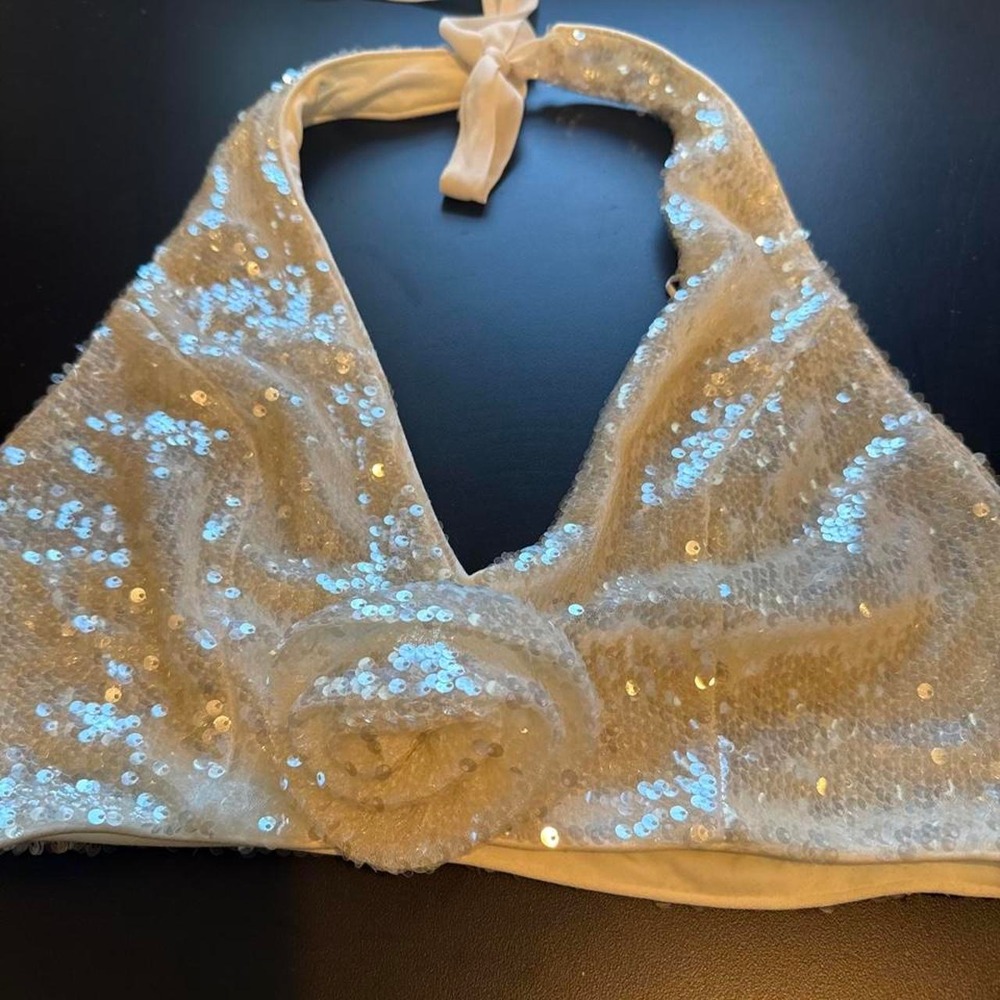 Zara white sequin halter crop top in a M
